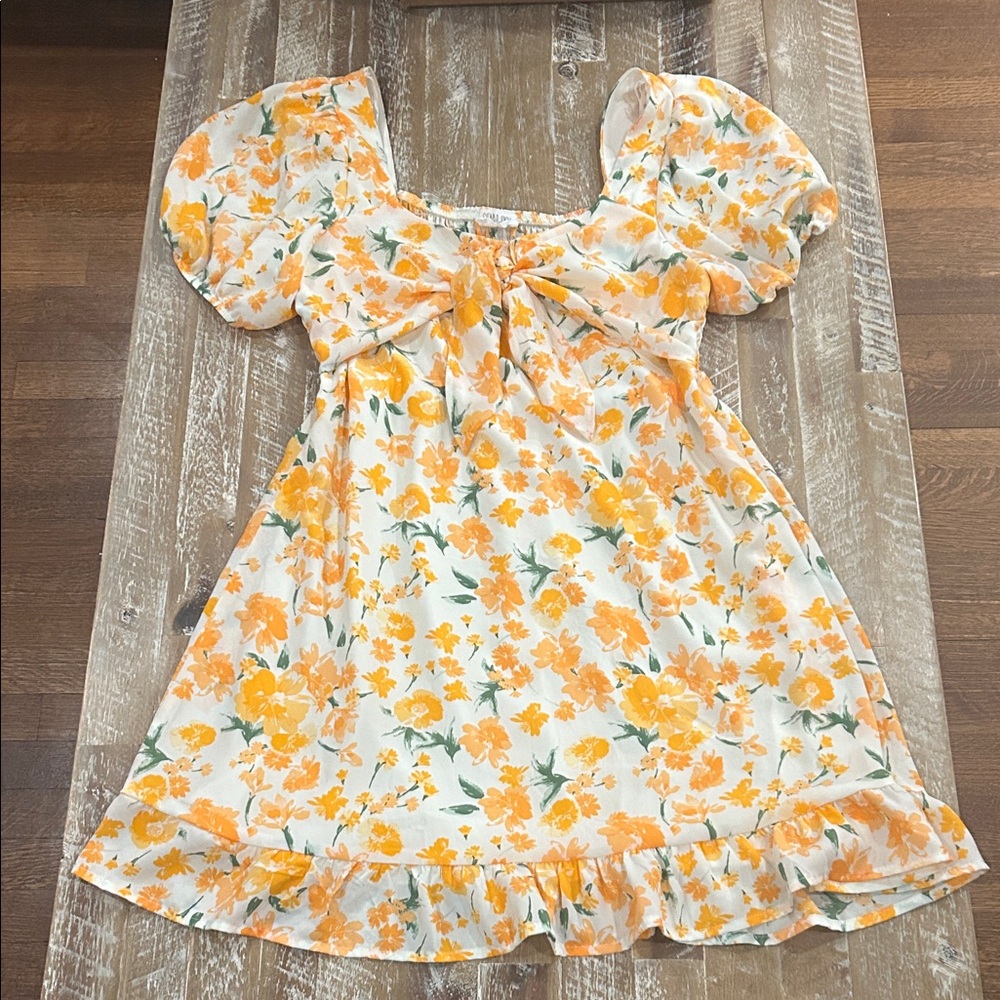 Sienna Sky Orange Floral Puff Sleeve Dress